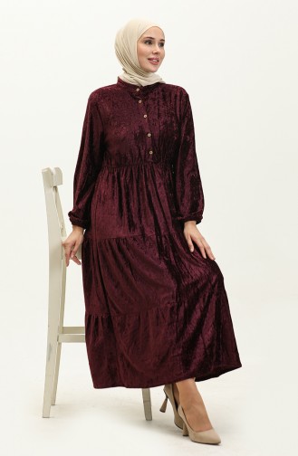 Robe Velours A Boutons 0161-11 Prune 0161-11