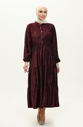 Robe Velours A Boutons 0161-11 Prune 0161-11
