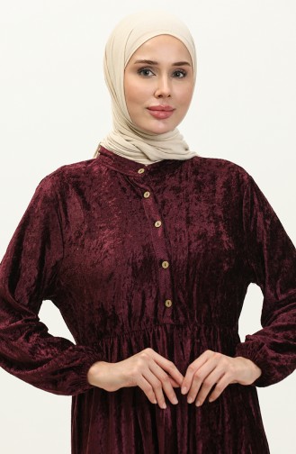 Robe Velours A Boutons 0161-11 Prune 0161-11