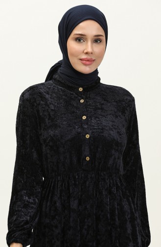 Geknöpftes Samtkleid 0161-12 Marineblau 0161-12