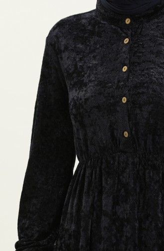 Geknöpftes Samtkleid 0161-12 Marineblau 0161-12