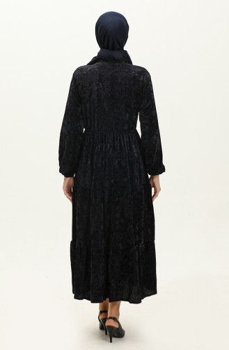 Geknöpftes Samtkleid 0161-12 Marineblau 0161-12