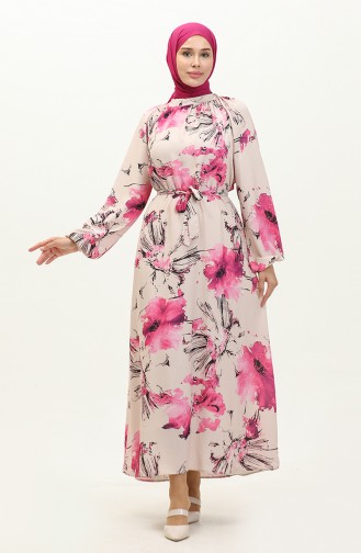 Patterned Dress 0242-03 Beige Pink 0242-03