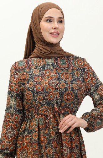 Patterned Dress 0243-03 Navy Blue Orange 0243-03