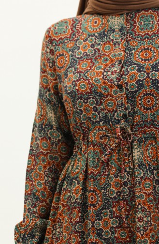 Patterned Dress 0243-03 Navy Blue Orange 0243-03