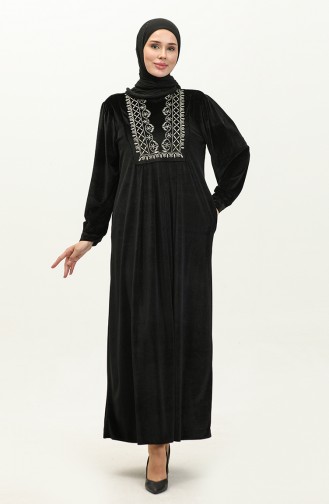 Embroidered Velvet Dress 24K9060-01 Black 24K9060-01