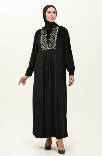 Nakışlı Kadife Elbise 24K9060-01 Siyah