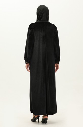 Nakışlı Kadife Elbise 24K9060-01 Siyah
