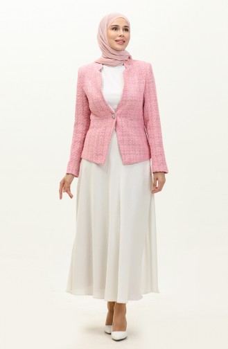 Single Button Tweed Jacket 3005-03 Pink 3005-03