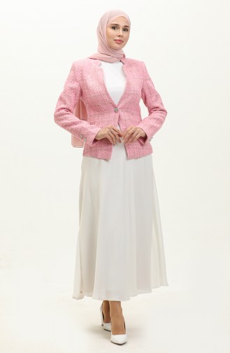 Single Button Tweed Jacket 3005-03 Pink 3005-03