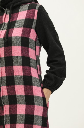 Plaid Patterned Hooded Lumberjack Tunic 0159-01 Black Pink 0159-01