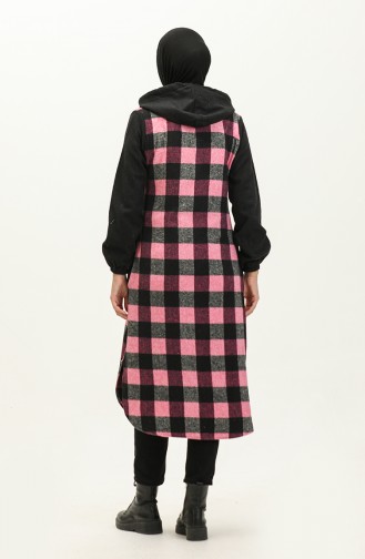 Plaid Patterned Hooded Lumberjack Tunic 0159-01 Black Pink 0159-01