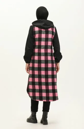Plaid Patterned Hooded Lumberjack Tunic 0159-01 Black Pink 0159-01