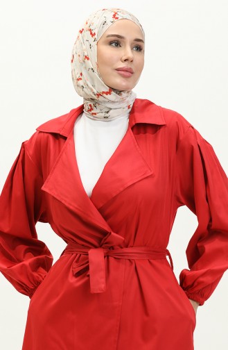 Geniş Yaka Kuşaklı Kap 0162-03 Kırmızı