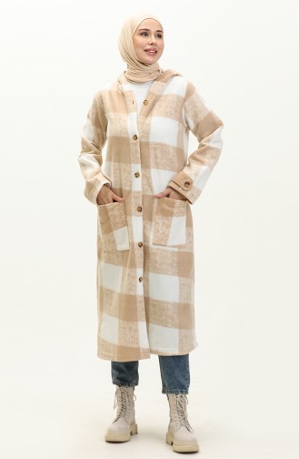 Plaid Patterned Fleece Cape 0166-01 Beige 0166-01