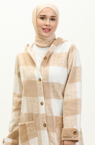 Plaid Patterned Fleece Cape 0166-01 Beige 0166-01