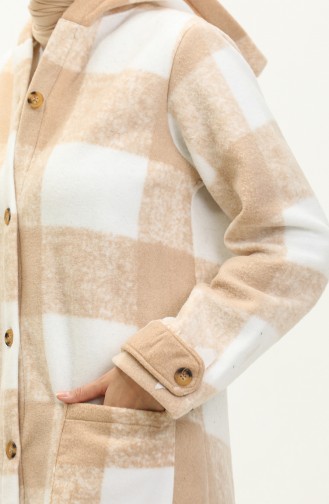 Plaid Patterned Fleece Cape 0166-01 Beige 0166-01