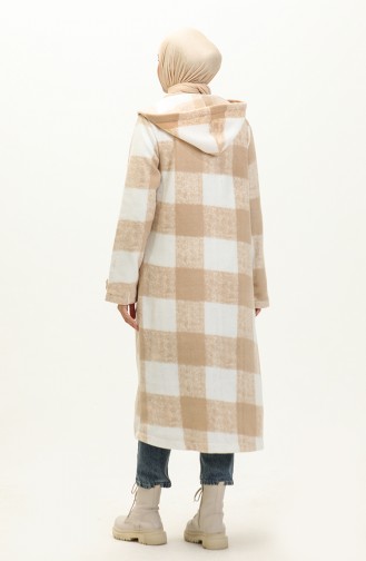 Plaid Patterned Fleece Cape 0166-01 Beige 0166-01