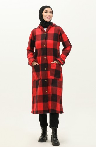 Plaid Patterned Fleece Cape 0166-02 Red 0166-02