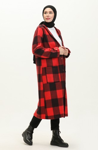 Plaid Patterned Fleece Cape 0166-02 Red 0166-02