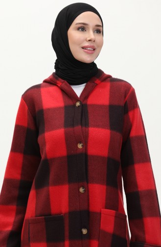 Plaid Patterned Fleece Cape 0166-02 Red 0166-02