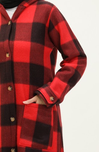 Plaid Patterned Fleece Cape 0166-02 Red 0166-02