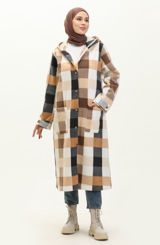 Plaid Patterned Fleece Cape 0166-03 Brown 0166-03