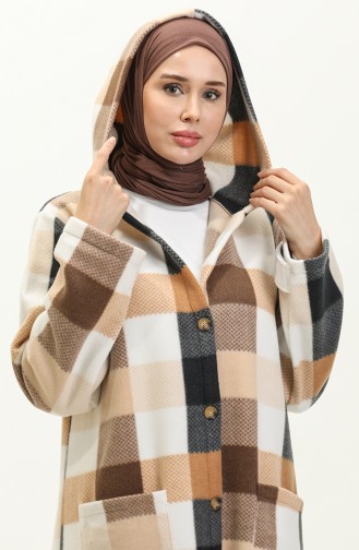 Plaid Patterned Fleece Cape 0166-03 Brown 0166-03