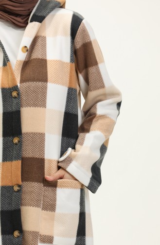 Plaid Patterned Fleece Cape 0166-03 Brown 0166-03