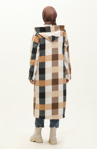 Plaid Patterned Fleece Cape 0166-03 Brown 0166-03