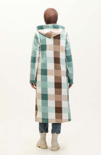 Plaid Patterned Fleece Cape 0166-04 Brown Mint Green 0166-04