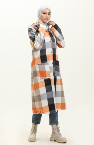 Plaid Patterned Fleece Cap 0166-05 Orange Gray 0166-05