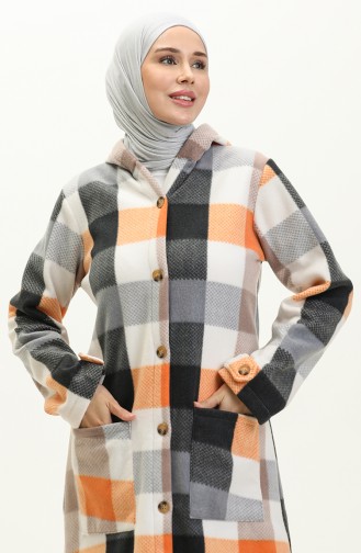 Plaid Patterned Fleece Cap 0166-05 Orange Gray 0166-05