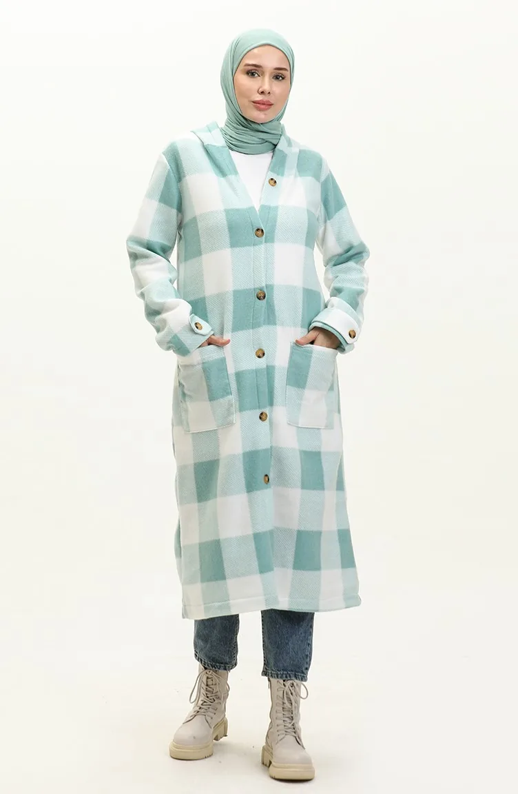 Fleece-Cape mit Karomuster 0166-06 Mintgrün 0166-06