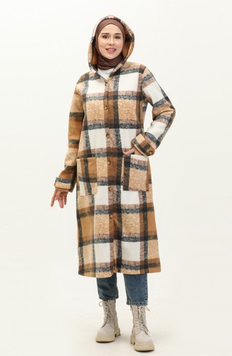 Plaid Patterned Fleece Cape 0167-01  Milky Coffee 0167-01