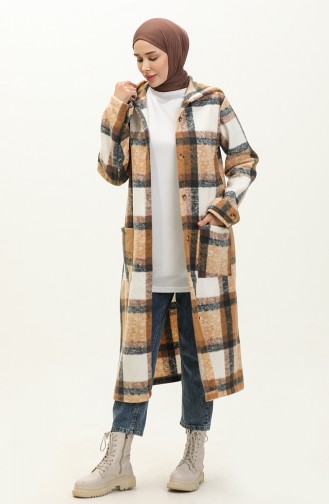 Plaid Patterned Fleece Cape 0167-01  Milky Coffee 0167-01