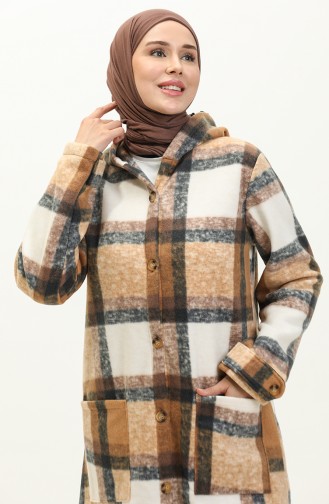 Plaid Patterned Fleece Cape 0167-01  Milky Coffee 0167-01