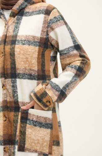 Plaid Patterned Fleece Cape 0167-01  Milky Coffee 0167-01