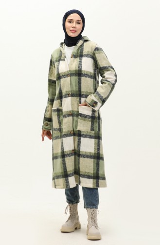 Plaid Patterned Fleece Cape 0167-02 Khaki 0167-02