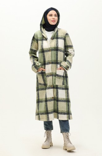 Plaid Patterned Fleece Cape 0167-02 Khaki 0167-02