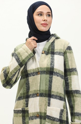 Plaid Patterned Fleece Cape 0167-02 Khaki 0167-02