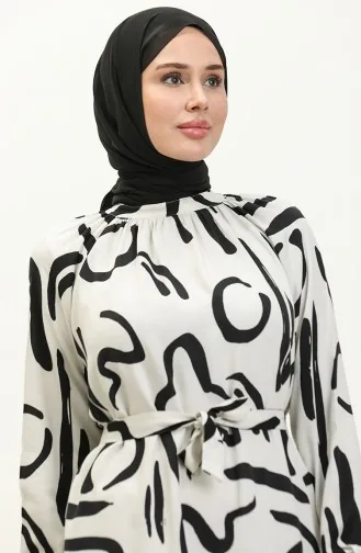 طقم ثنائي منقوش تونيك بنطلون 0155-02 أبيض 0155-02