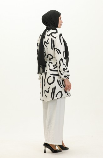 Desenli Tunik Pantolon İkili Takım 0155-02 Beyaz