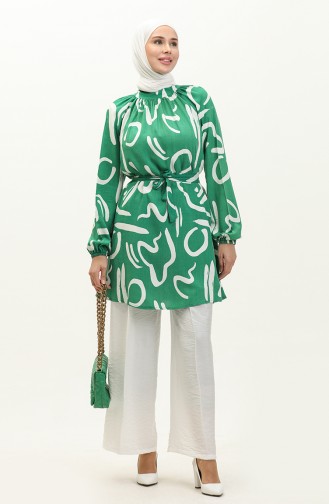 Patterned Tunic Two Piece Suit 0155-04 Green 0155-04