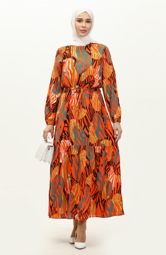 فستان فيسكوز منقوش مقاس كبير 1804-01 برتقالي 1804-01