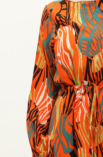 Plus Size Patterned Viscose Dress 1804-01 Orange 1804-01