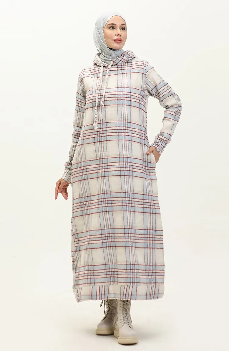 Robe A Motifs Et A Capuche 0170-01 Beige Rouge Claret 0170-01