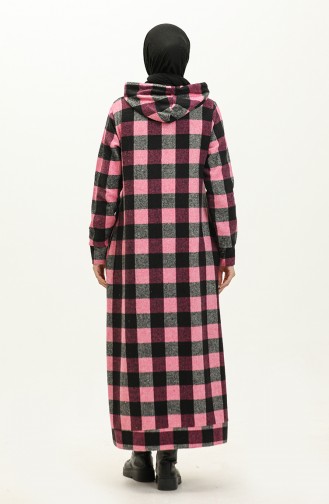 Hooded Plaid Patterned Dress 0170A-01 Pink Black 0170A-01