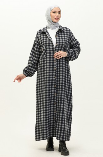 Plaid Patterned Lumberjack Long Tunic 0160-01 Navy Blue Gray 0160-01