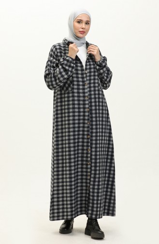 Plaid Patterned Lumberjack Long Tunic 0160-01 Navy Blue Gray 0160-01